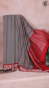 Black and Red Zigzag Chanderi Cotton Saree